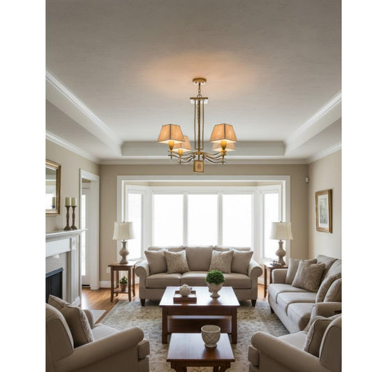 Candil Colgante de 4 Luces Estilo Clásico/Vintage con Pantallas de Tela / C15 TORREMOLINOS