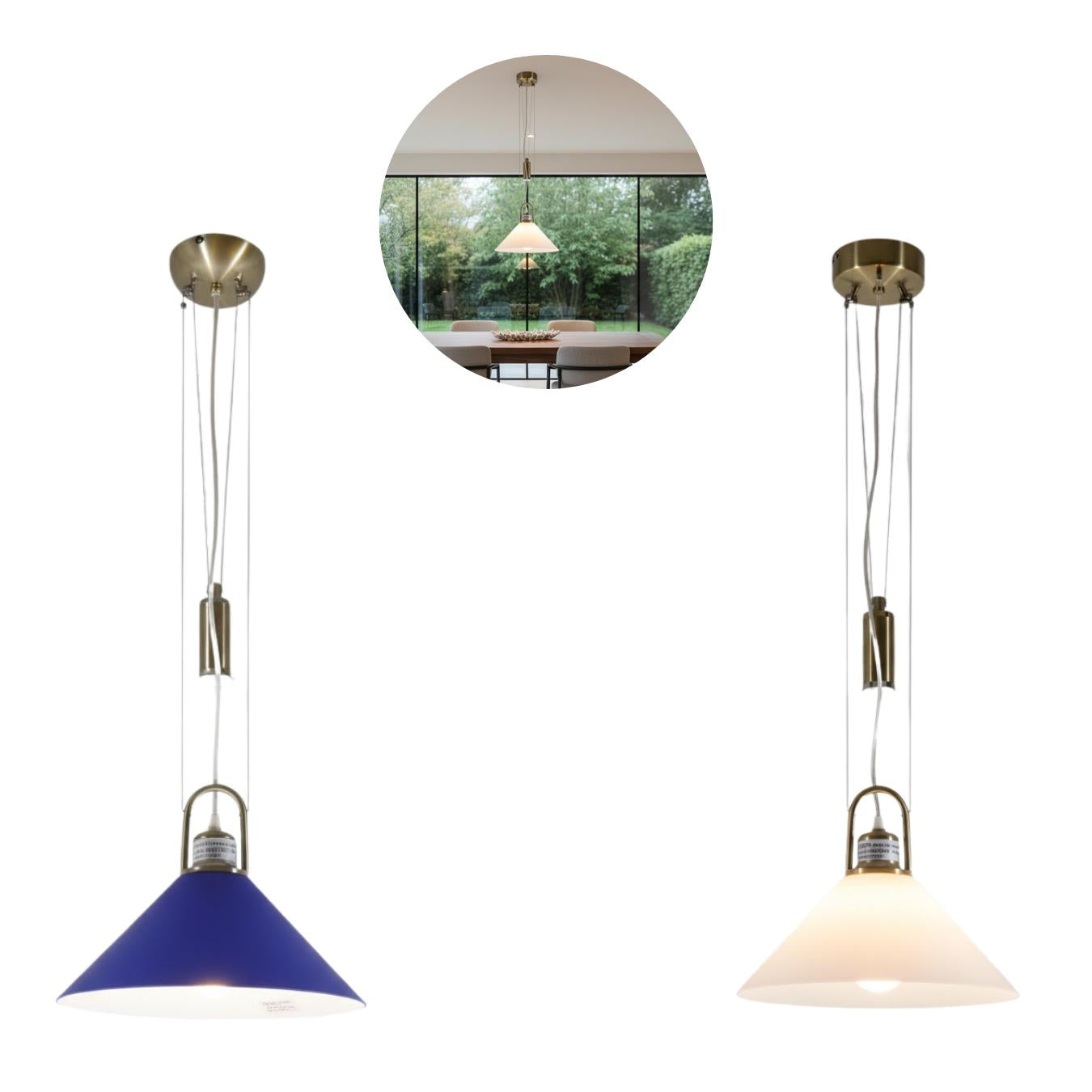 Lámpara Colgante Base de Hierro y Pantalla de Vidrio en Blanco y Azul, 153cm  / Yo Yo CDC015