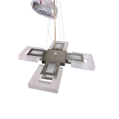 Candil LED Geométrico Cuadrado, Acabado Cromo y Cristal Esmerilado / P-8763-3PG