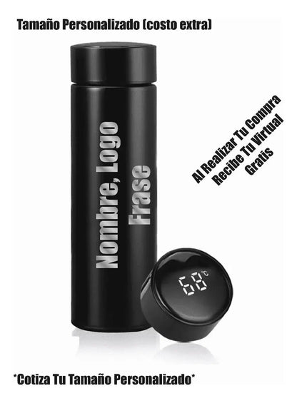 Termo dgital 500 ml color negro con grabado