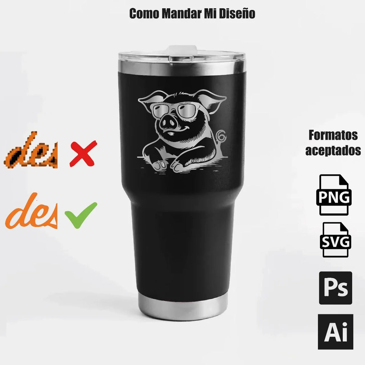 Termos tipo yeti 30 oz color negro con grabado
