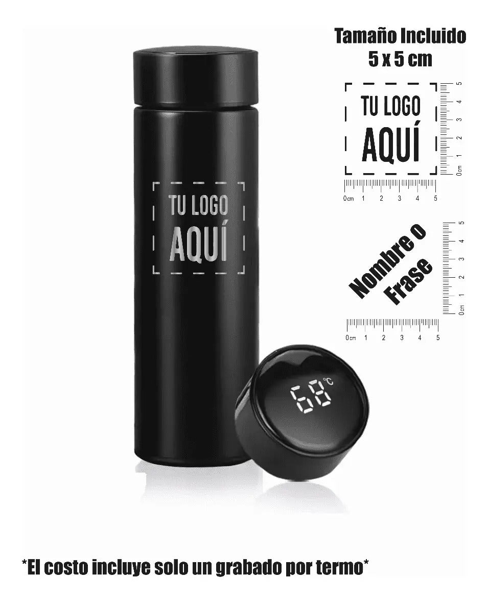 Termo dgital 500 ml color negro con grabado