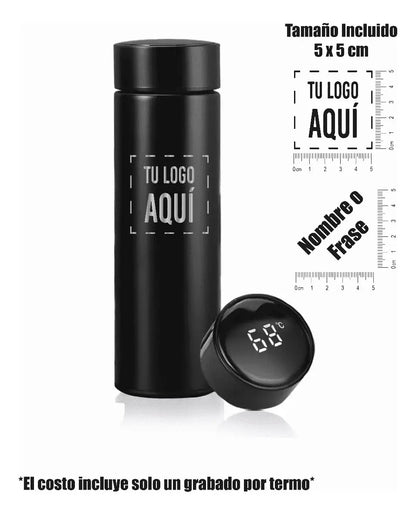 Termo dgital 500 ml color negro con grabado
