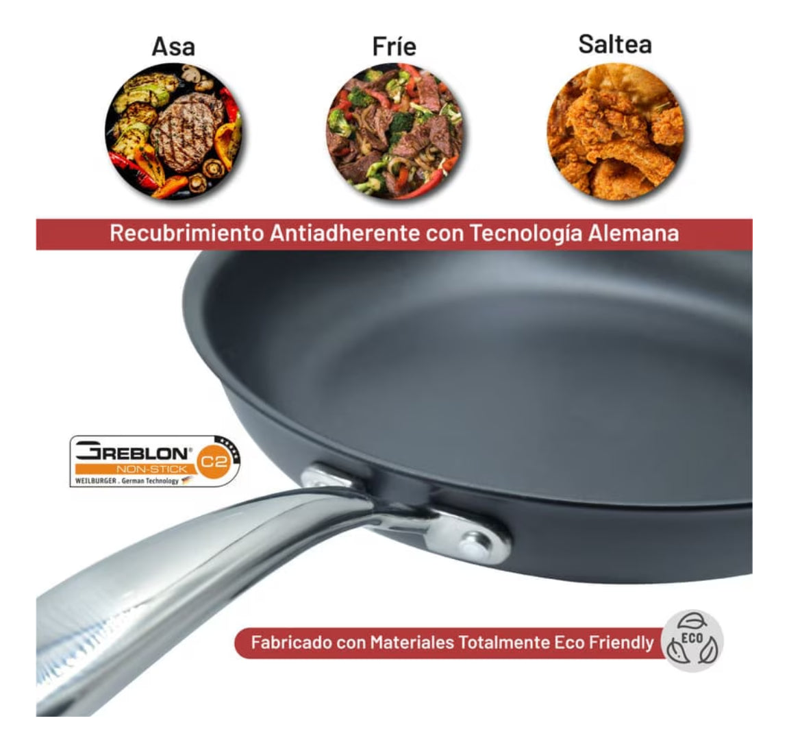 Sartén Antiadherente De Acero Inoxidable 25 Cm Teflón