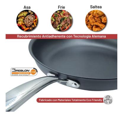 Sartén Antiadherente De Acero Inoxidable 25 Cm Teflón