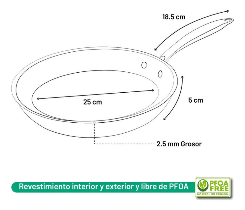 Sartén Antiadherente De Acero Inoxidable 25 Cm Teflón