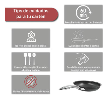 Sartén Antiadherente De Acero Inoxidable 25 Cm Teflón