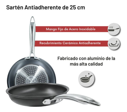 Sartén Antiadherente De Acero Inoxidable 25 Cm Teflón