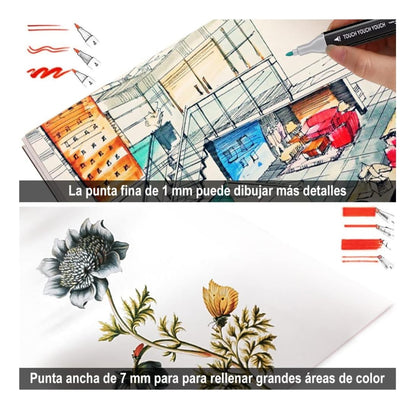 Plumones Doble Punta Pincel 168 Colores Con Estuche