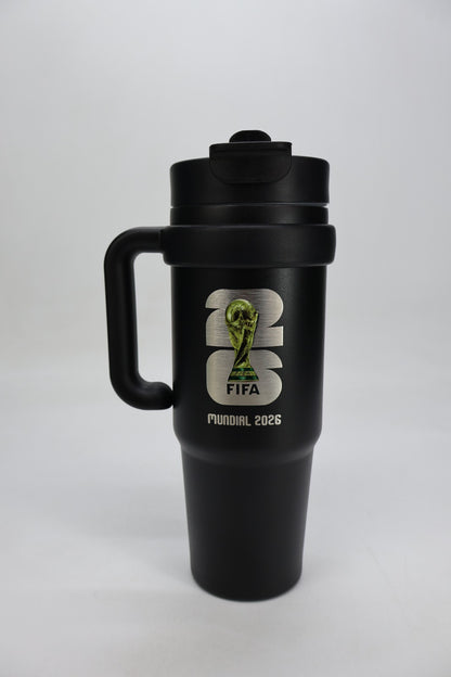 Termo acero inoxidable con agarradera 30 oz color negro mundial