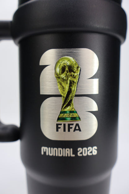 Termo acero inoxidable con agarradera 30 oz color negro mundial
