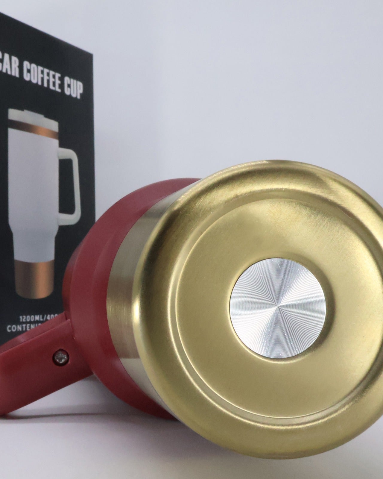 Termo tipo stanley 40 oz rojo con fondo dorado