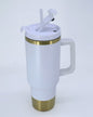 Termo tipo stanley 40 oz blanco con fondo dorado
