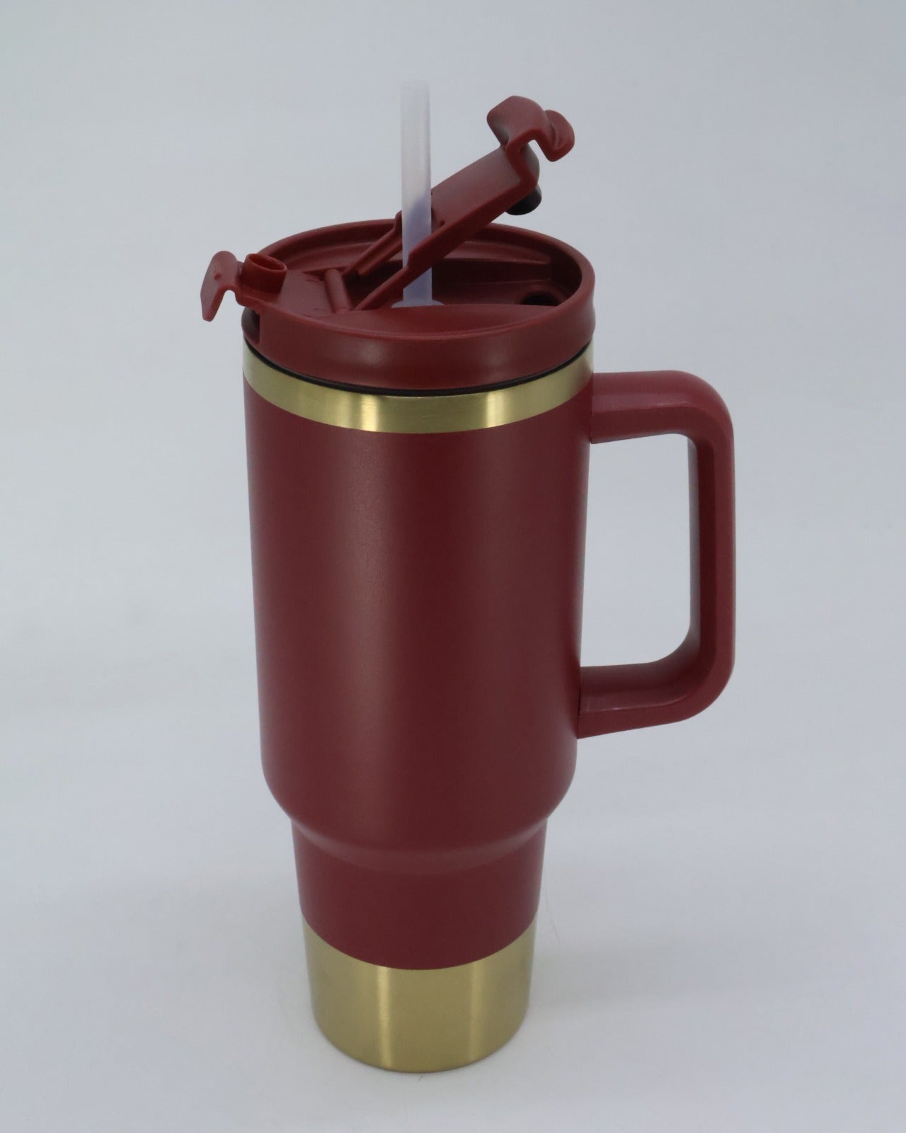 Termo tipo stanley 40 oz rojo con fondo dorado