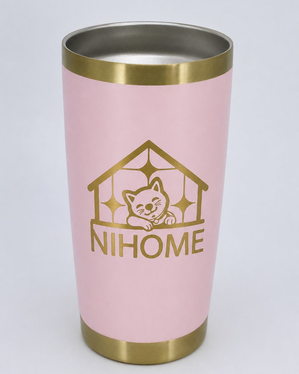 Termo tipo yeti 20 oz rosa con fondo dorado