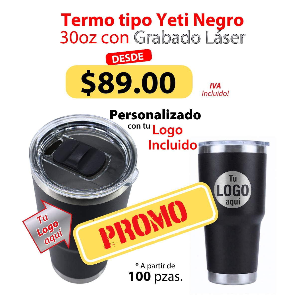 Termos tipo yeti 30 oz color negro con grabado