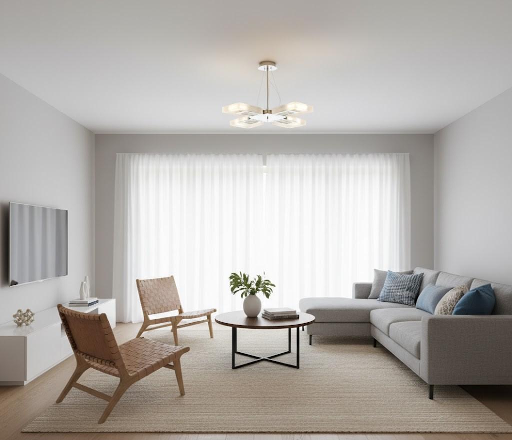 Candil LED Geométrico Cuadrado, Acabado Cromo y Cristal Esmerilado / P-8763-3PG